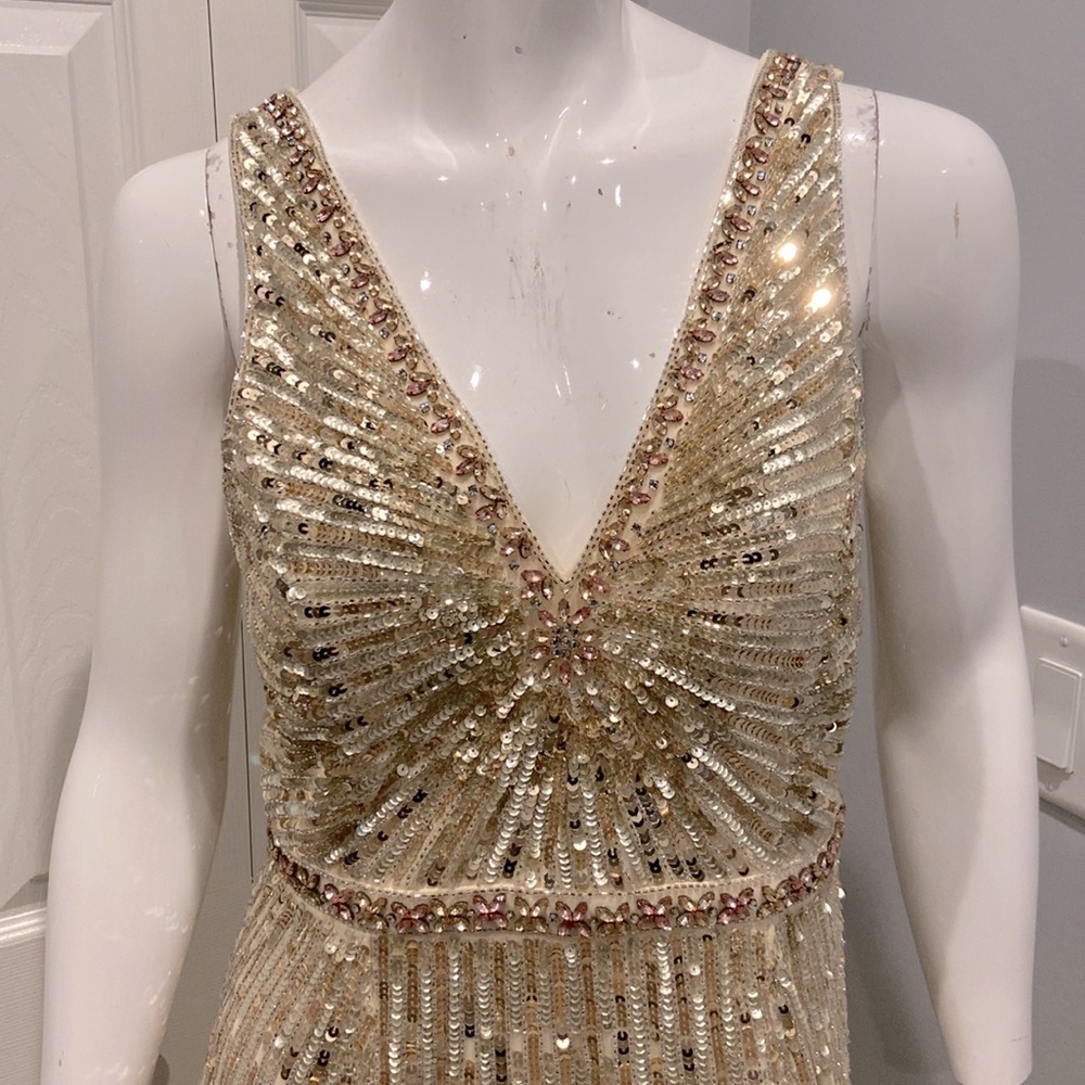 NWOT Mac Duggal cream beaded gown - Picture 3 of 14